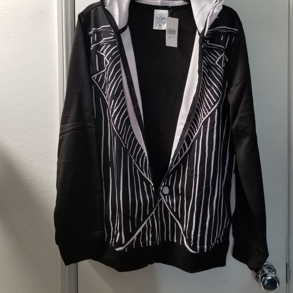 Jack Skelington costume hoodie long sleeve mesh face - Picture 2 of 8